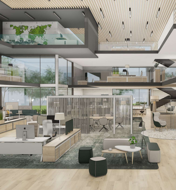 Eine Büroplanung mit Fokus auf In­te­ri­or-De­sign