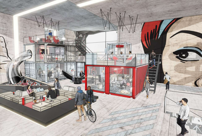 Planung von einem Büro mit Rutsche