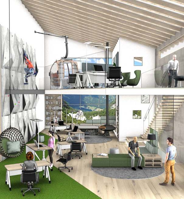 Planung von einem Büro mit Kletterwand