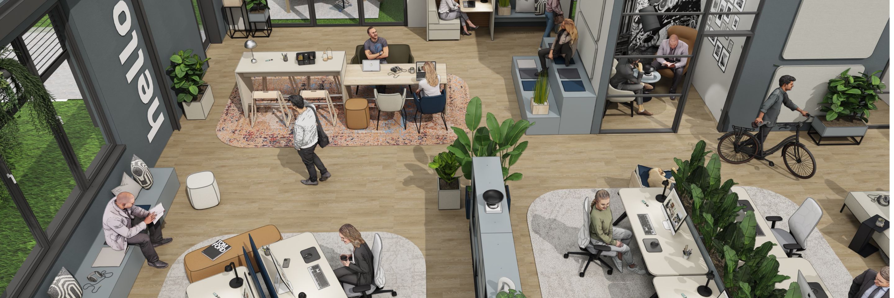 Open Office mit verschiedenen Arbeitsbereichen