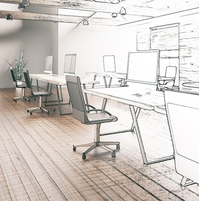 Skizze von Büromöbeln