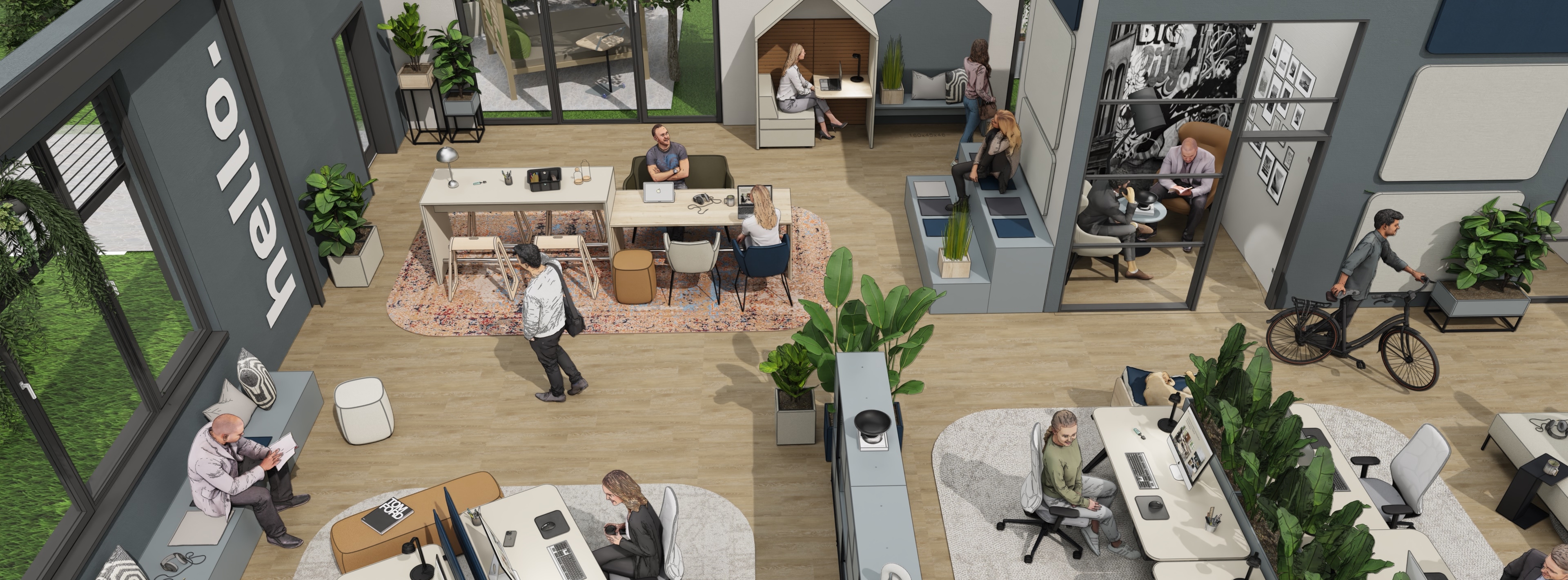 Eine modern gestaltete Bürolandschaft