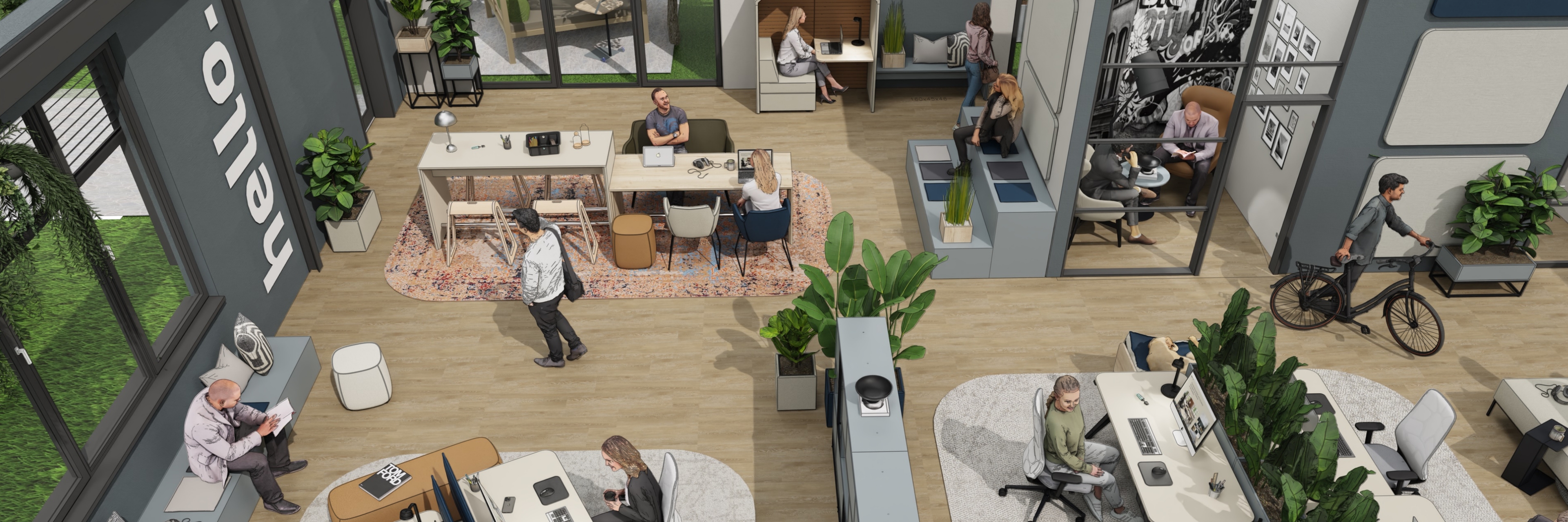 Modernes Büro mit verschiedenen Bereichen