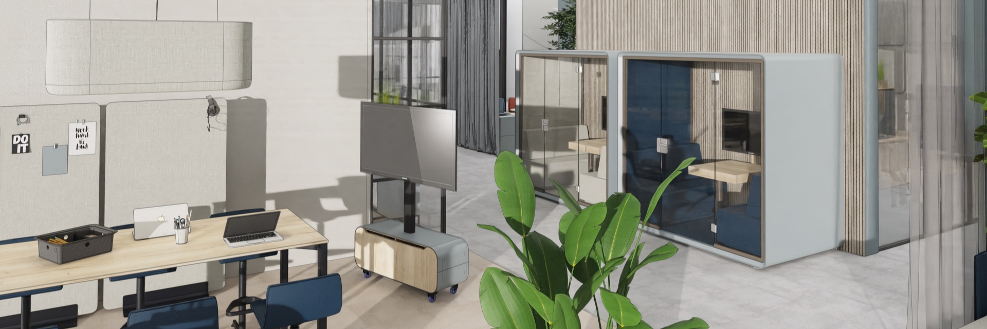 Büro mit zwei Kabinen als Meetingraum
