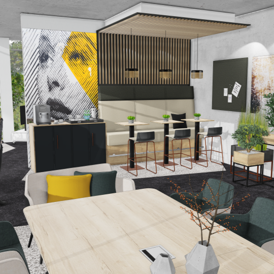 Planungsbeispiel eines Büros mit Farbakzenten