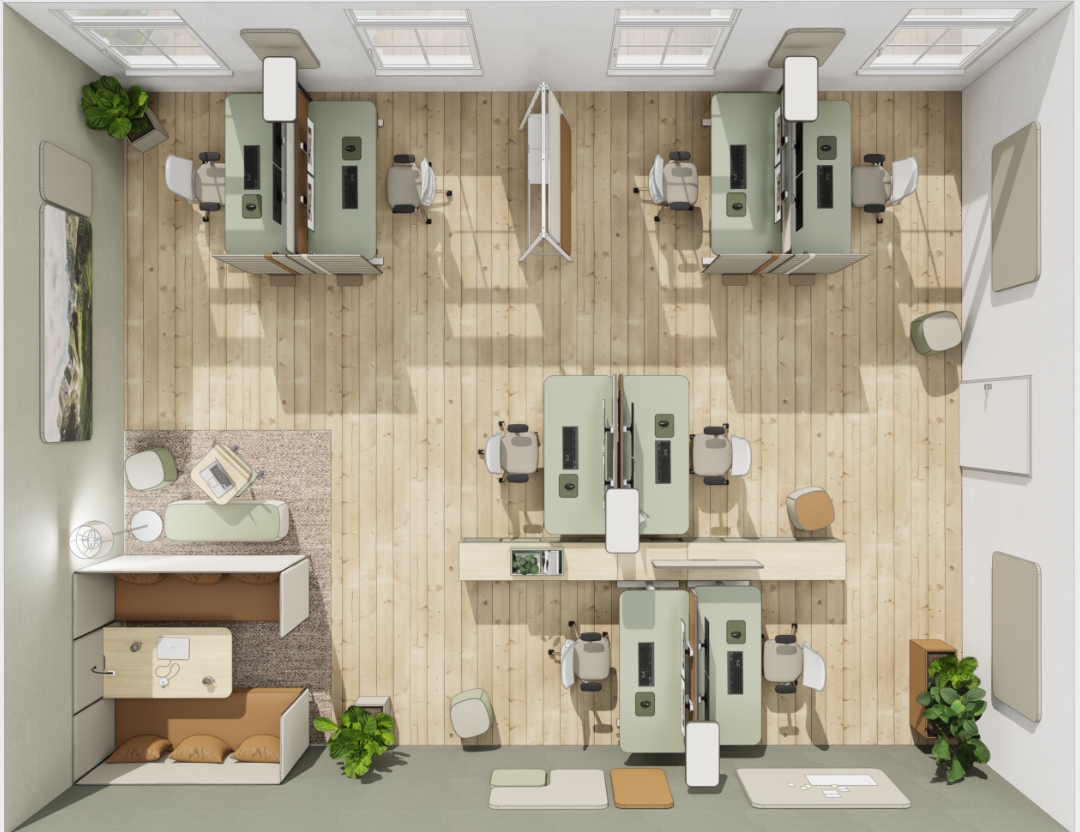 Grundriss eines hell gestalteten Büros