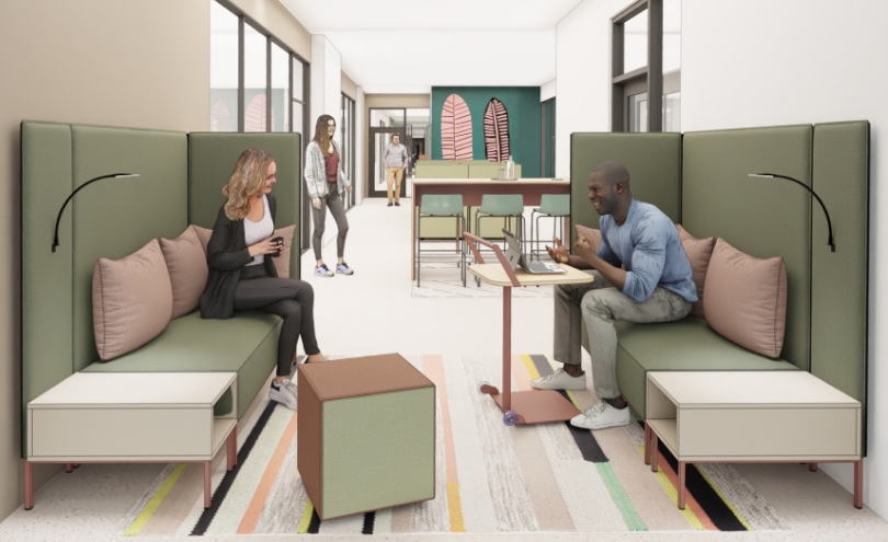 Akustisch optimierte Sitzecken als Raum-in-Raum-System